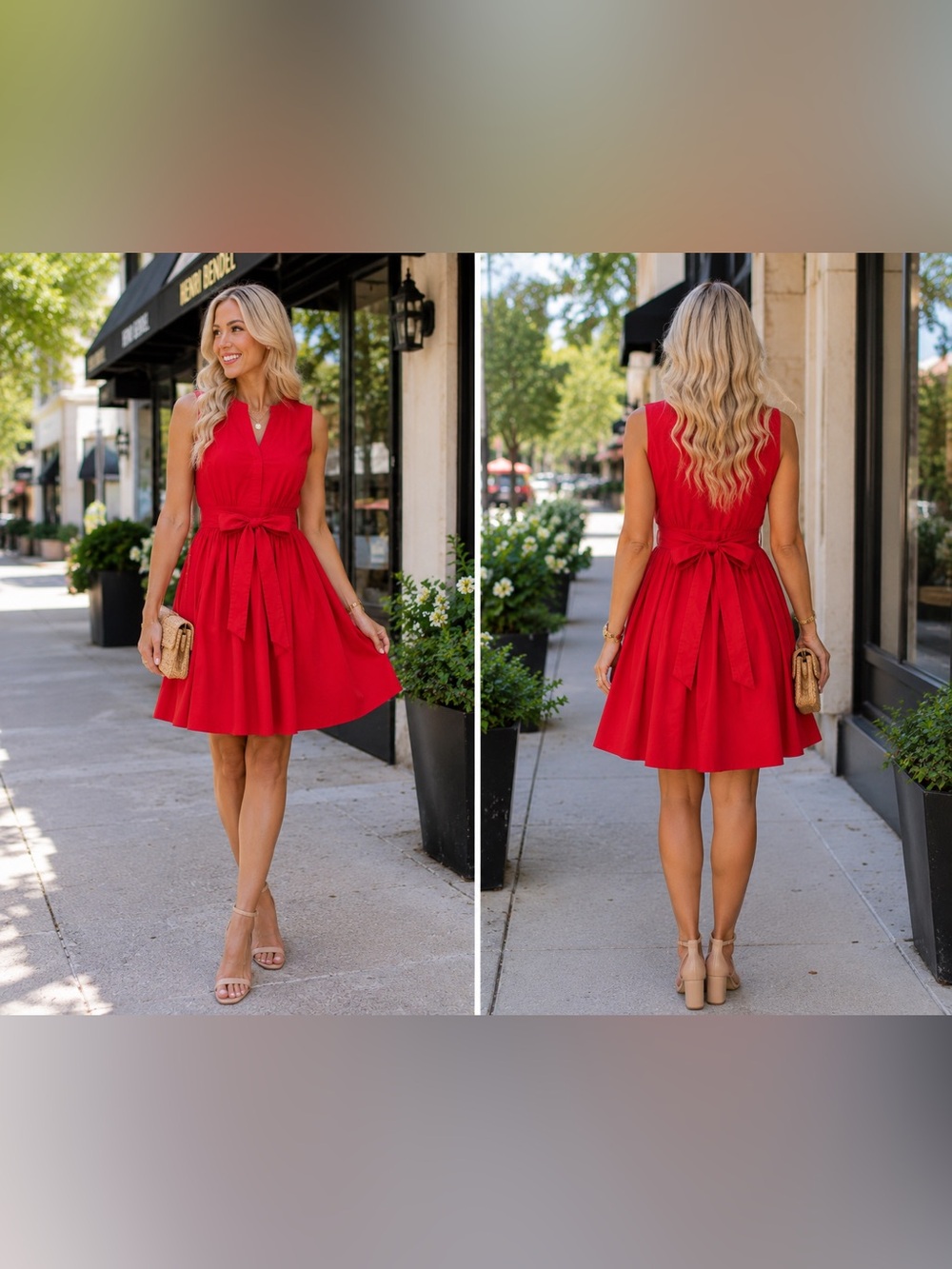 Anthropology Maeve Red Sleeveless Fit-and-Flare Tie-Waist Mini Dress